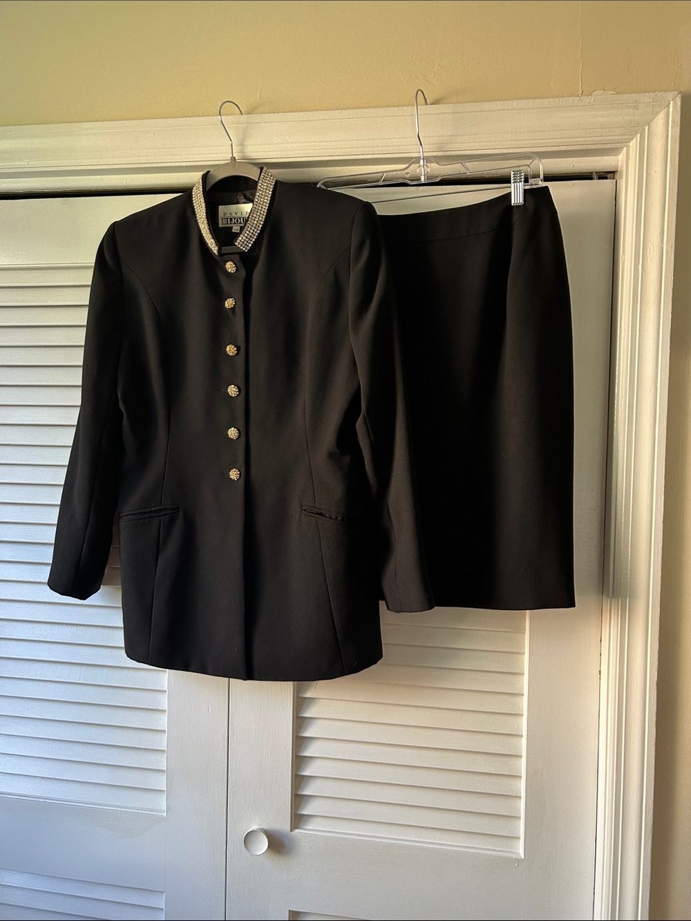 Classic Black Women's Skirt Set with Embellished Collar by David Bijoux